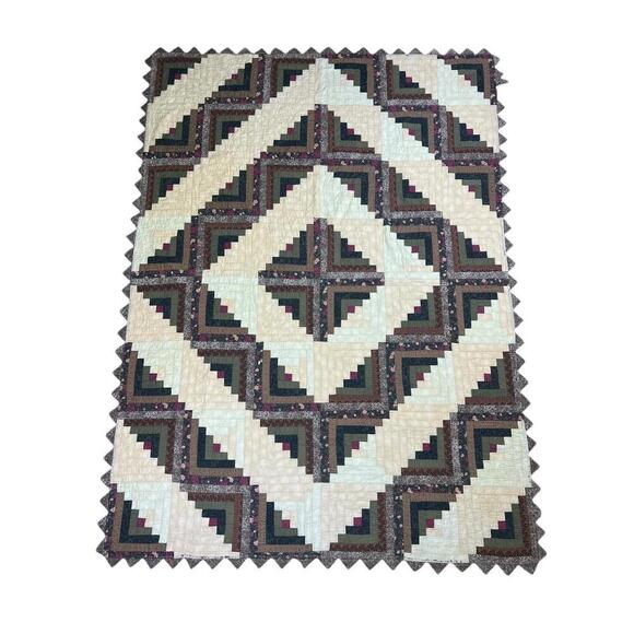 Vintage Log Cabin Quilt - Elegant Patchwork Design Handmade 80s - Picture 1 of 6